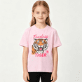 thumbnail image 2 of Girls Graphic Tees Fearless Tiger Fierce Animal Short Sleeve Kids T-Shirt, 100% Cotton Soft Casual Tops for Children, 2 of 5