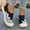 Black, variant on Women's Slip-On Abstract Print Fly Knit Walking Shoes, Round Toe Elastic Collar Breathable Footwear, Four Color Matching Non-Slip Light Daily Casual Sneakers(Black,5.5)