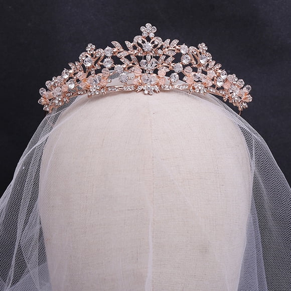 RENACLIPY Rose Plated Gold Bridal Crown Wedding Headpiece with Sparkling Rhinestones Elegant Crown for Bride Accessories