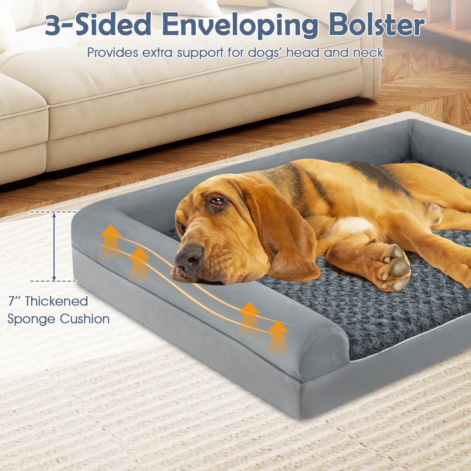 Costway XXL Sized Large Pet Bed with Orthopedic Egg Crate Foam Removable Washable Cover