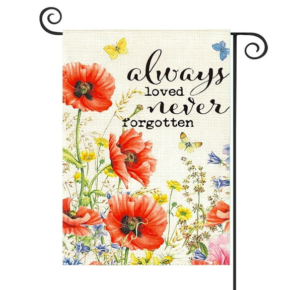 DMERBYL Memorial Garden Flag 12x18 Inch Double Sided Outside, Poppies Yard Outdoor Decoration