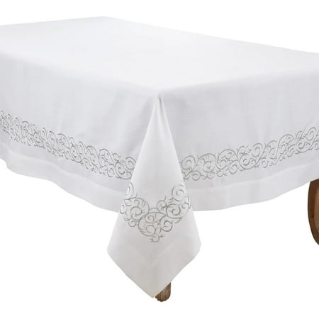 

Fennco Styles Silver Embroidered Scroll Tablecloth 72 W X 180 L - Metallic Design Table Cover for Home Décor Everyday Use Christmas Banquets and Special Events