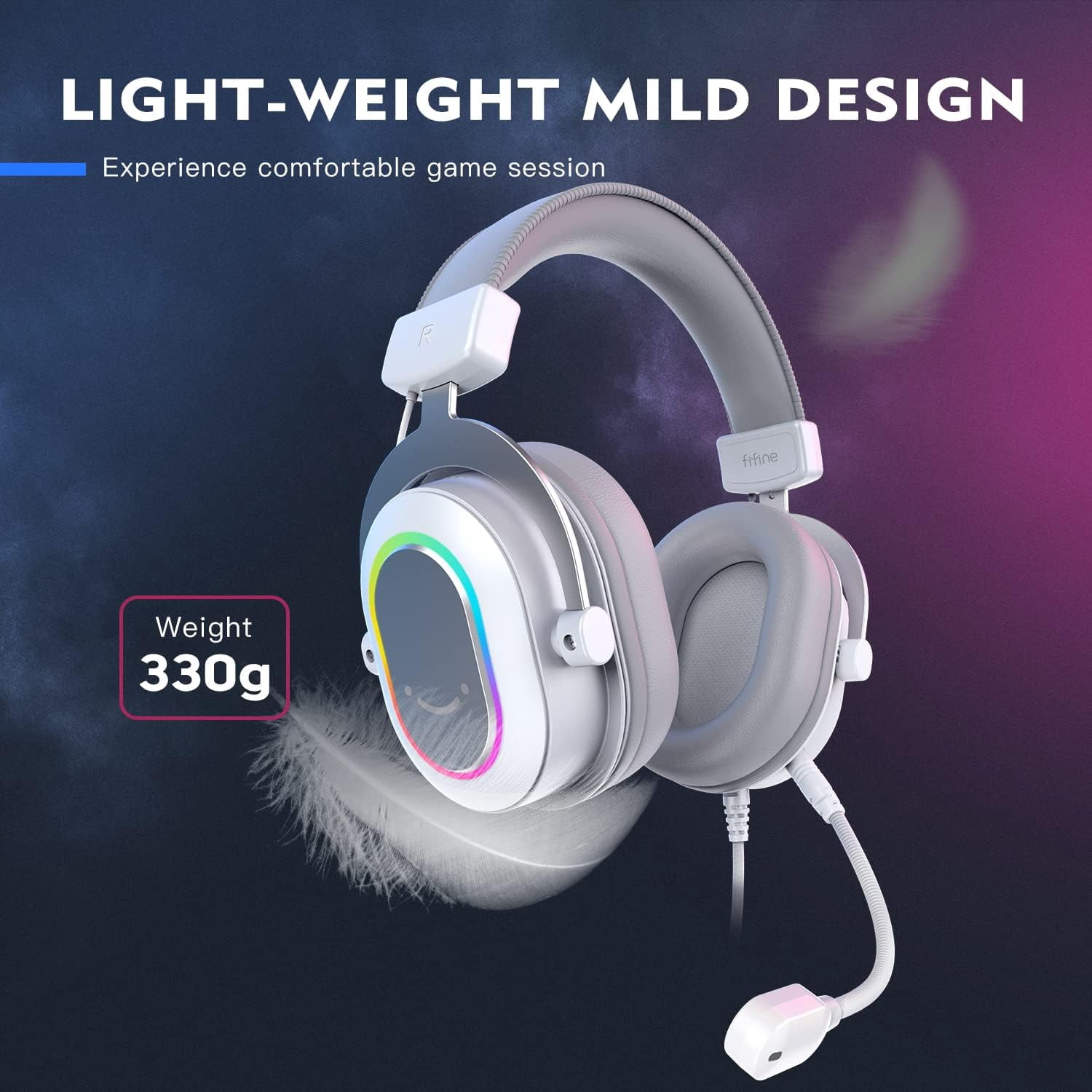 FIFINE H6 Wired Gaming Headset with Microphone for Computer PC, PS5/PS4, 330g Lightweight, USB Control Box with 7.1 Sound, EQ Mode for FPS Gamer, White