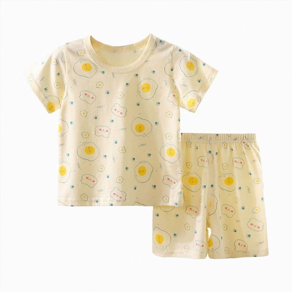NIEWTR Baby Kids Summer Set 2PCs Short Sleeve Crewneck Tee Elastic Shorts Breathable Pajamas Gift Set for 0 3 6 9 12 18 Months Toddler Outfit Set(A-Yellow,6-12 Months)