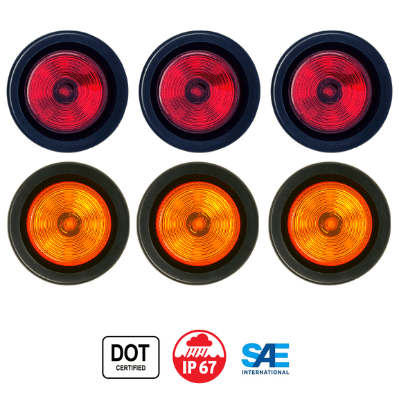 2" Round 9 LED Light Trailer Side Marker Clearance Grommet&Plug - 3 Amber 3 Red