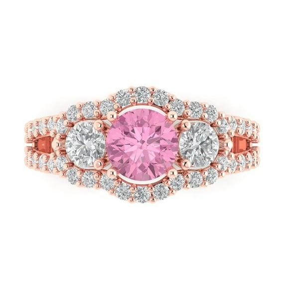 Three-Stone Engagement Ring for Women - 2.16ct Simulated Pink Diamond in 18K Rose Gold Promise Ring