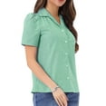 thumbnail image 4 of INSPIRE CHIC Women's Summer vintage Puff Sleeves Vintage Gingham Blouse L Light Green, 4 of 6