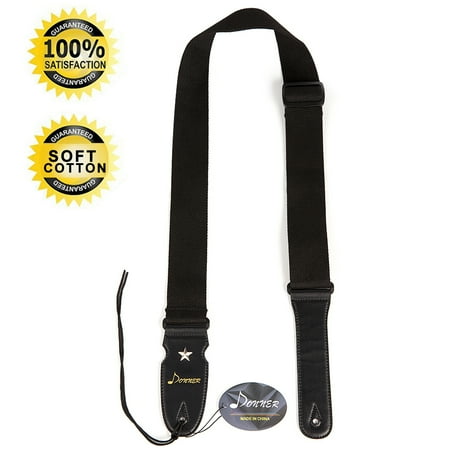 Black Guitar Skin Donner DR-1 Bass Guitar Strap Density Soft Cotton 5cm Width Thick Leather End Black ()