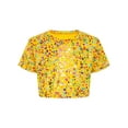 thumbnail image 1 of Haitryli T-Shirt Court à Manches Courtes pour Filles, Imprimé Coloré, Métallique Brillant, Col Rond, Costume pour Danse et Spectacle, Jaune 130, 1 of 7
