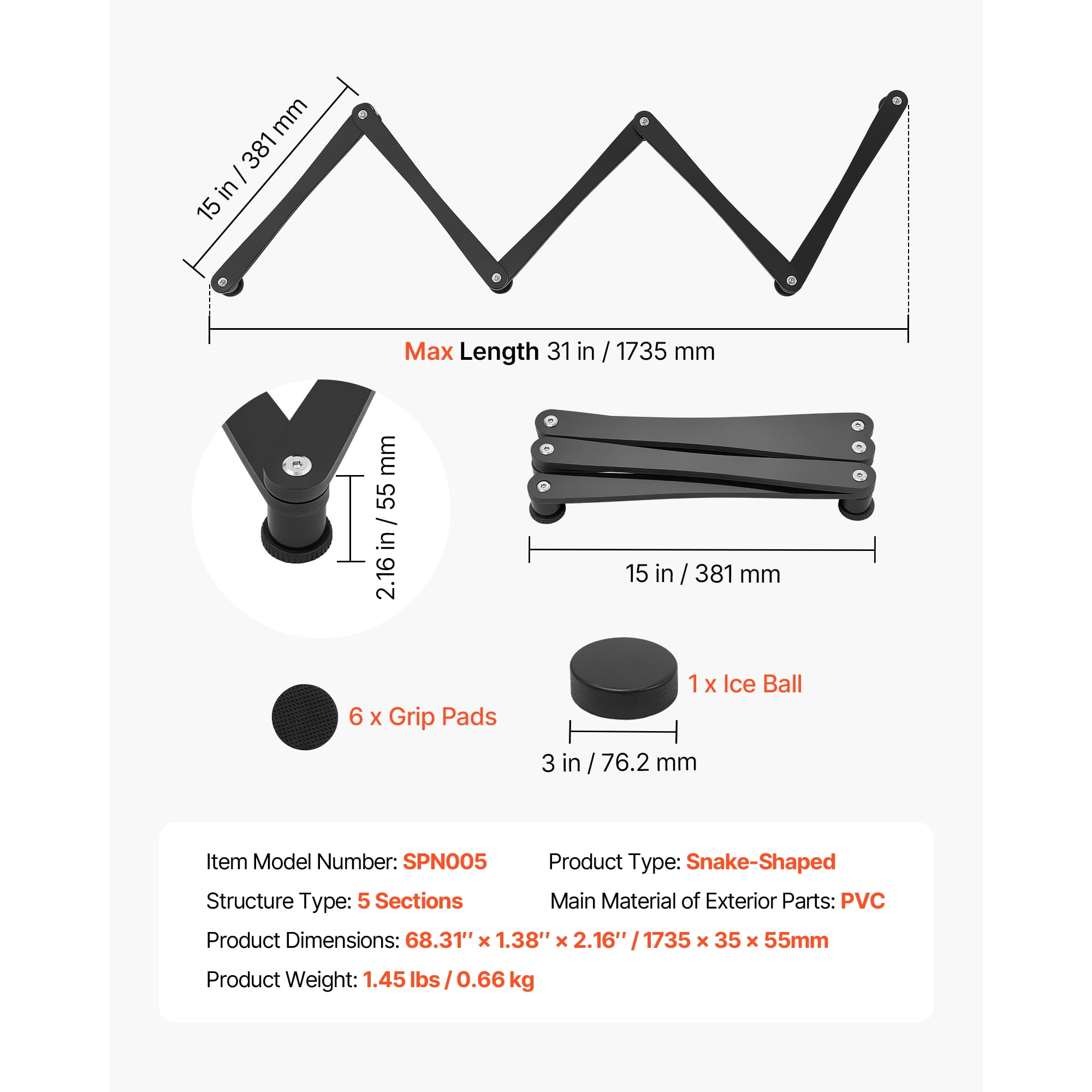 KFFKFF Adjustable 5-Section Hockey Stick Handling Trainer, Portable On/Off Ice Tool for Puck Control, Reaction Time, and Hand-Eye Coordination