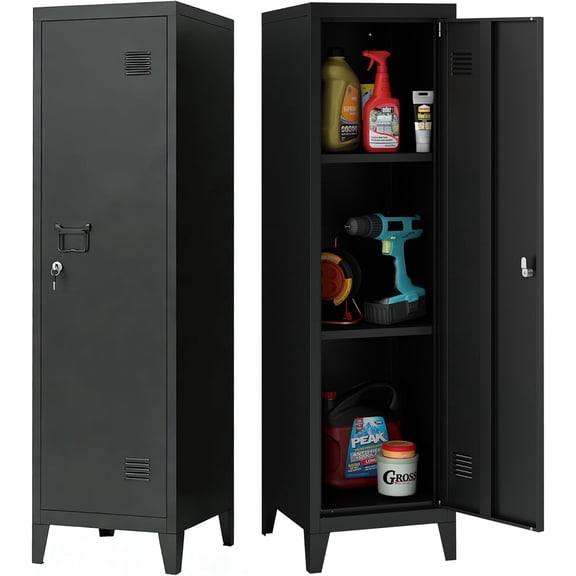 MIOCASA Metal Locker Storage Cabinet with 3 Shelves Industrial Lockable 1 Door File Cabinet for School, Home, Office, Garages
