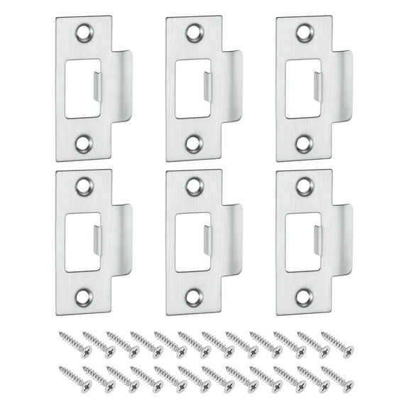 T Door Strike Plate, 6Pack 70mm x 40mm 201 Stainless Steel Latch Deadbolt Strike Plate for Door Frame Door Jamb, Silver