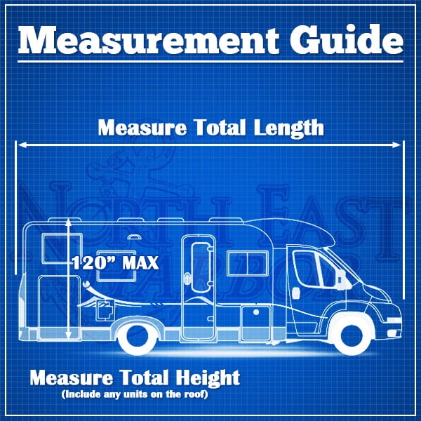 Engine And Both Side Storage Areas Waterproof Durable RV Motorhome Fifth Wheel Cover Covers Class A B C Fits Length 31-34 New Travel Trailer Camper Zippered Panels Allow Access To The Door