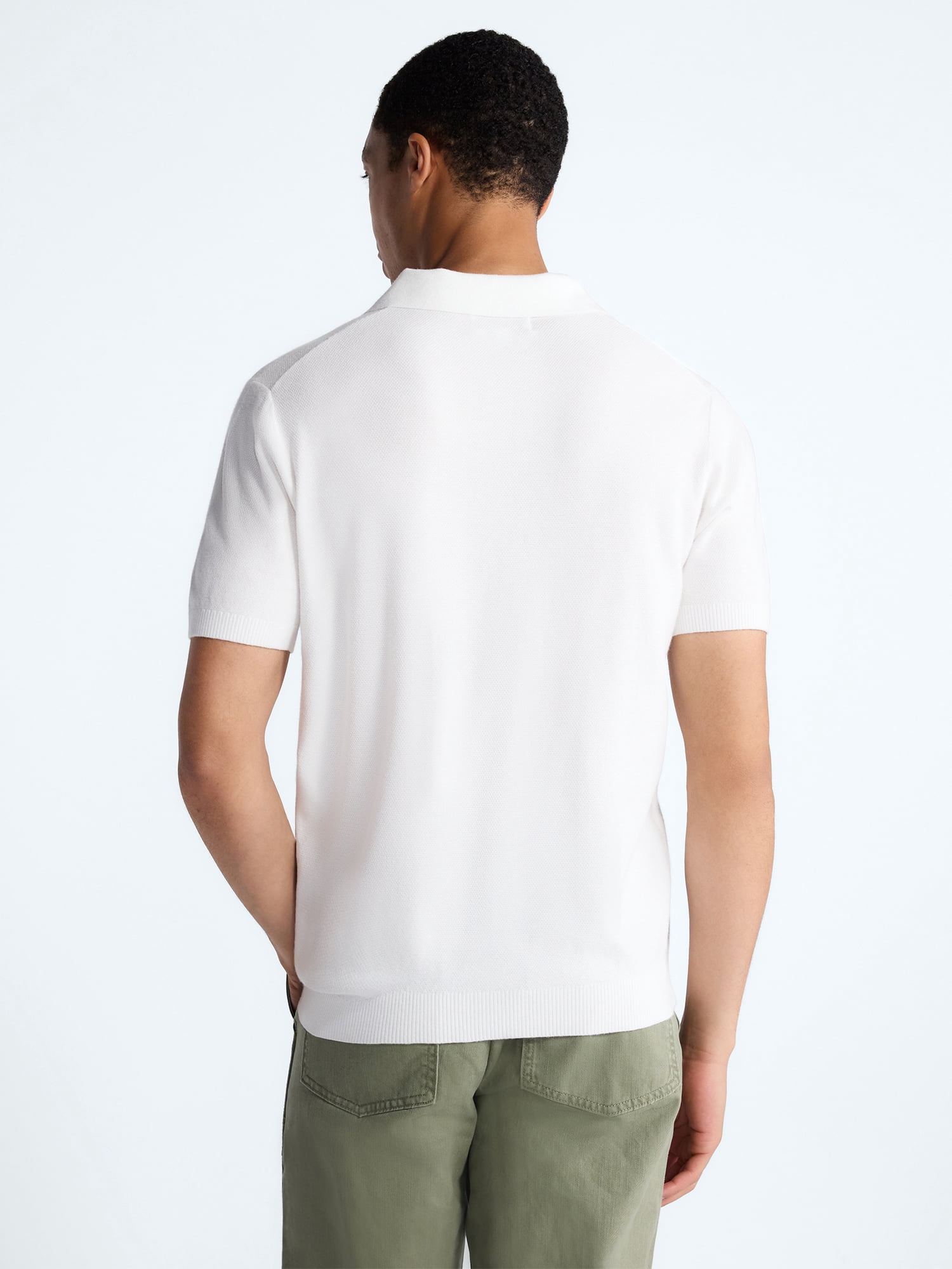Free Assembly Men's Textured Polo Sweater with Short Sleeves, Sizes S-3XL