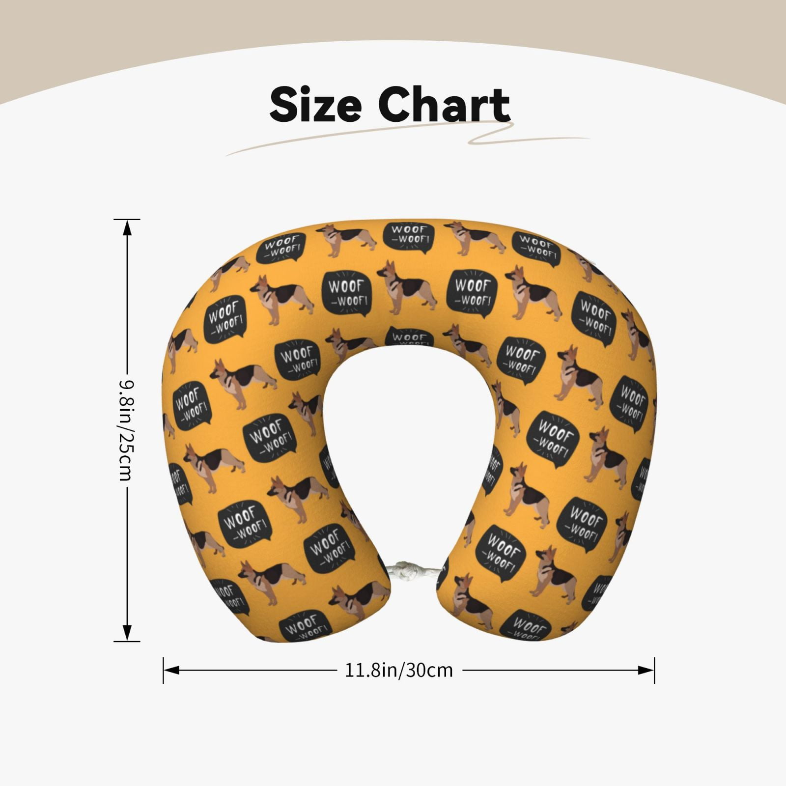 Xecao German Shepherd Woof Print Memory Foam Cervical Neck Pillow Versatile U-Shaped Pillows for Home,Office,Camping,Travelling,Soft Washable Cover