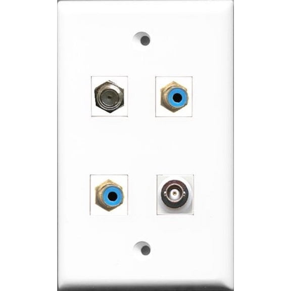 RiteAV - 2 Port RCA Blue and 1 Port Coax Cable TV- F-Type and 1 Port BNC Wall Plate