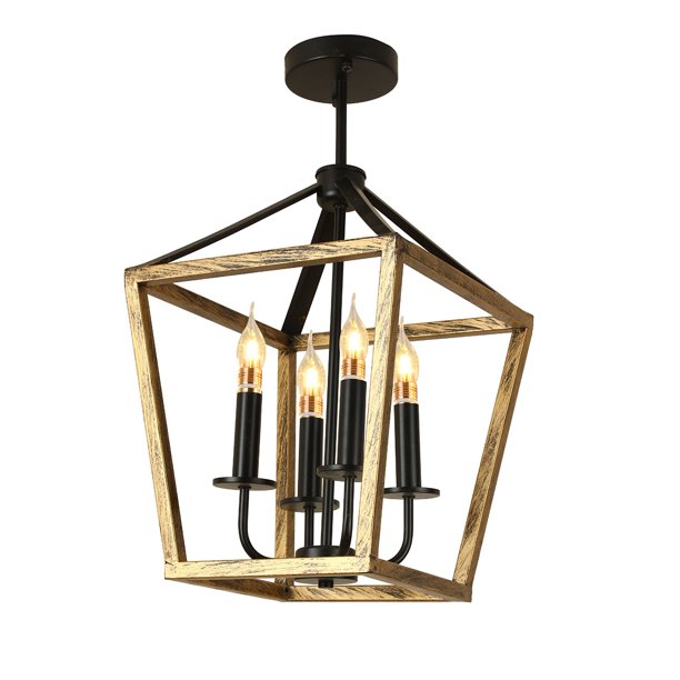 4-Light Rustic Chandelier, Adjustable Height Lantern Pendant Light with Iron Finish, Farmhouse Lighting Fixtures for Dining Room, Kitchen, Hallway and ...