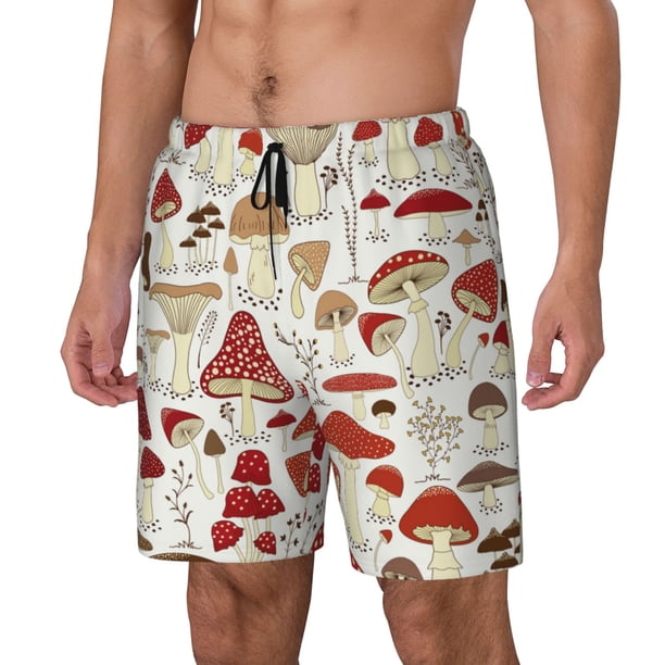 Balery Cartoon Mushrooms Bañador para hombre, shorts de playa de secado rápido con entrepierna y forro de compresión-Medium