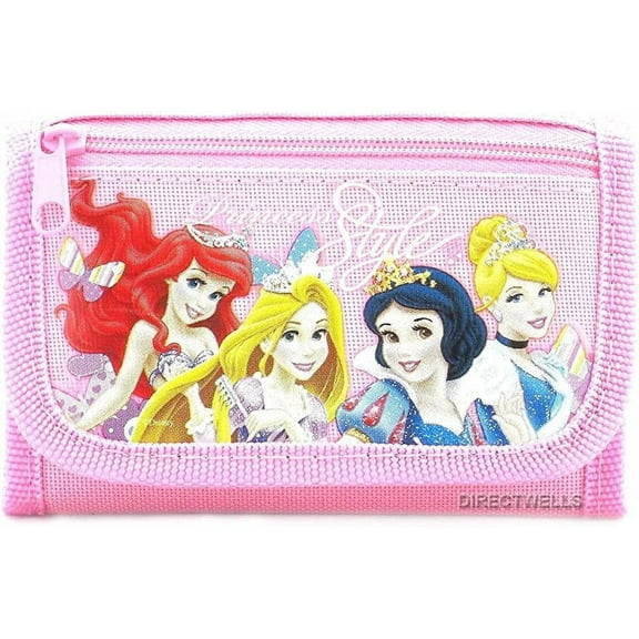 Disney Princess Character Trifold Wallet for Girls, Pink, Faux Leather