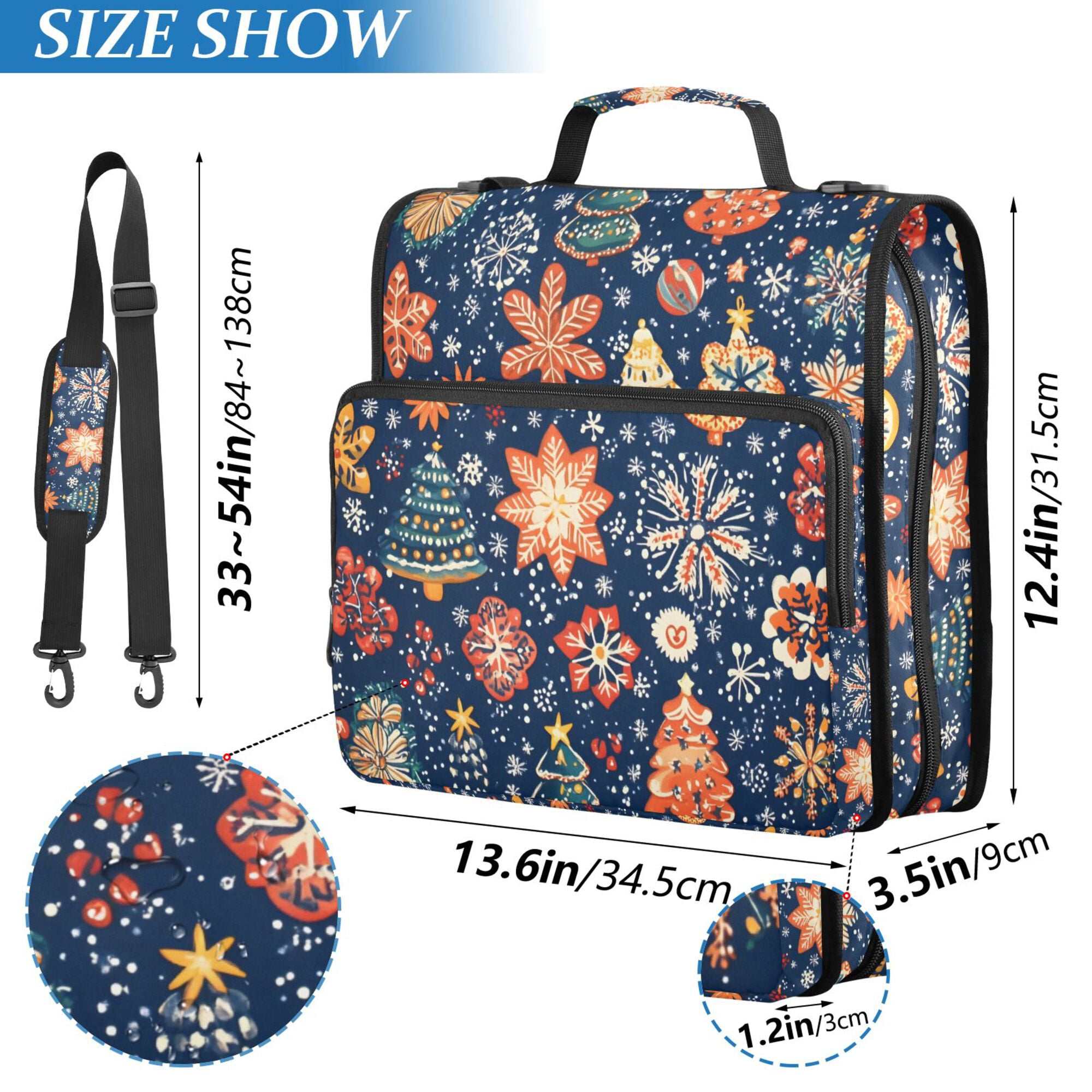 FORMRS Zipper Binder with Shoulder Strap 2-inch Ring 500 Sheet Capacity File Bag, Christmas Splendor