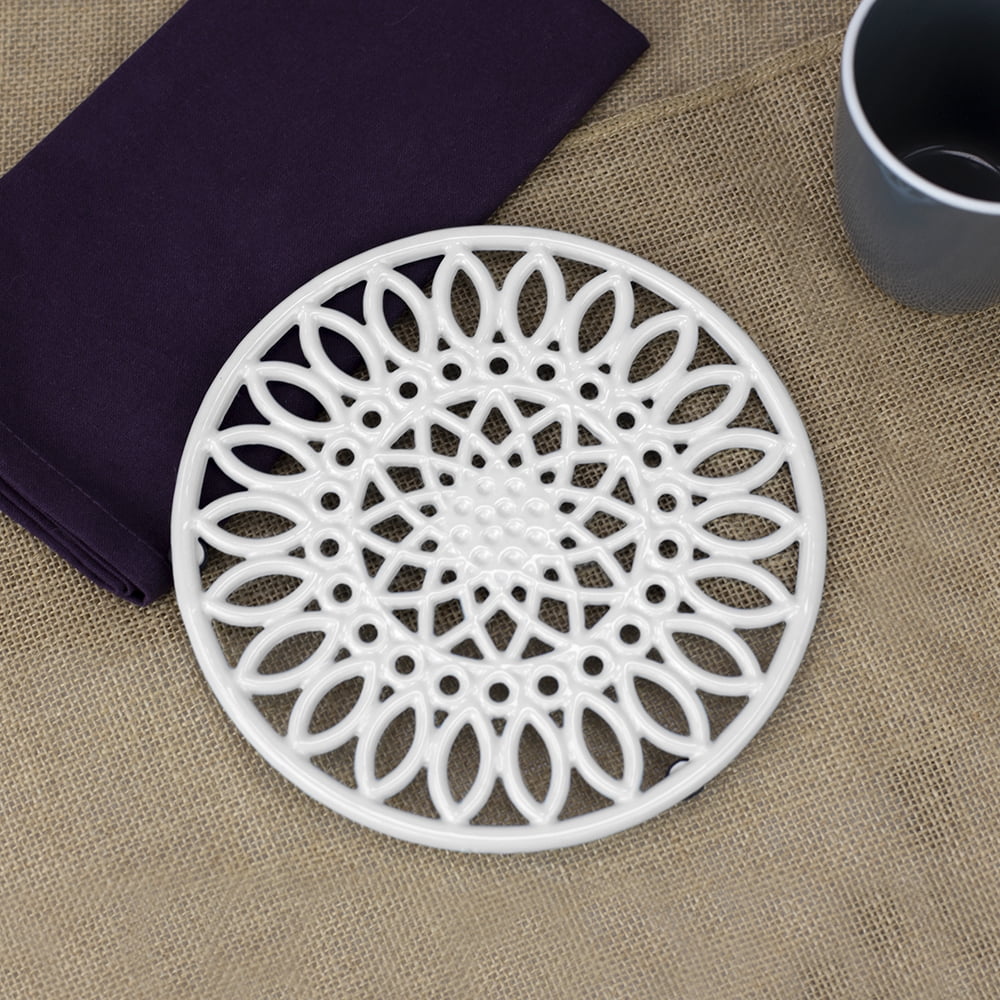 Sunflower Heavy Weight Cast Iron Trivet, White