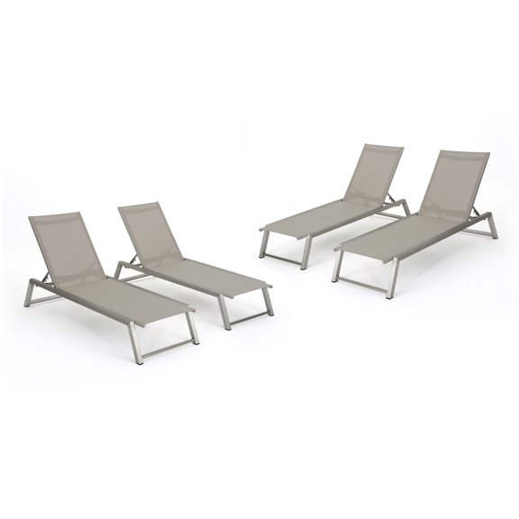Santa Monica Outdoor Mesh Chaise Lounge with Aluminum Frame, Set of 4, Grey