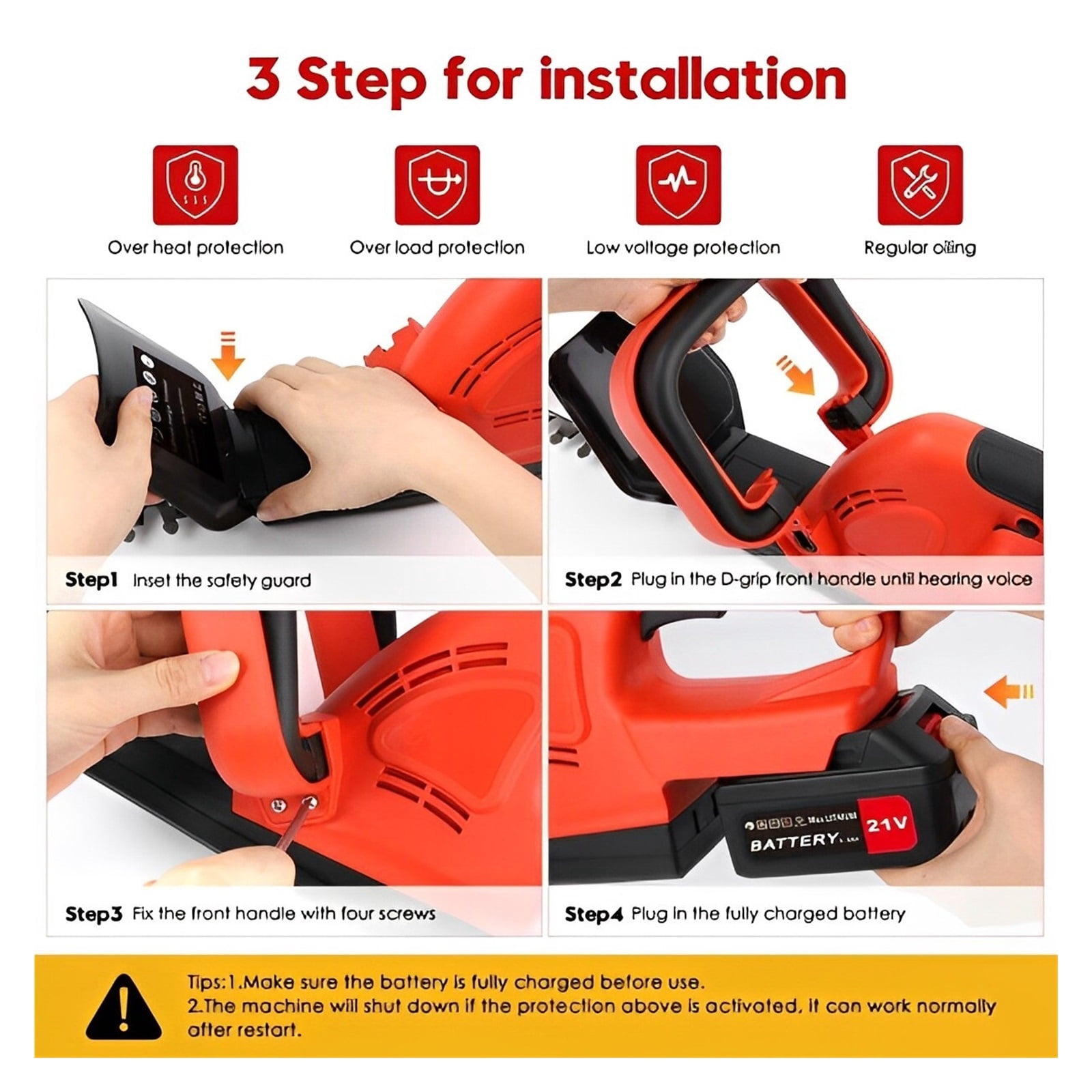 Cordless Hedge Trimmer 22 Inch 21V 500W Hedge Trimmer With Dual Action Blade 3/5" Electric Cut Capacity For Bush Lawn Garden ,2 IN 1 Trimmer & Edger
