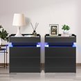 thumbnail image 6 of Hommpa High Gloss Tall 2 Drawer Nightstand LED Bedside Table Cabinet Bedroom Furniture Black, 6 of 11