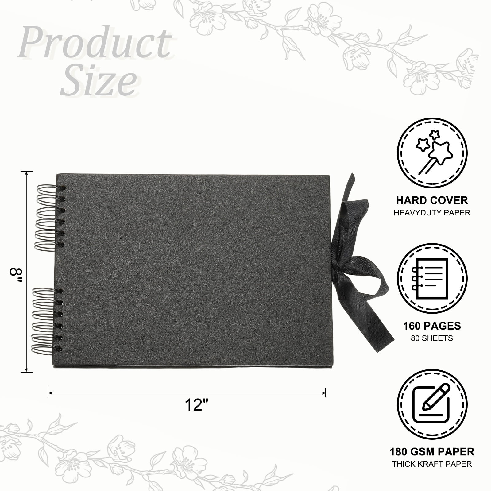 Uxcell Scrapbook Photo Albums, 8x12 Inch 80 Pages with Sticker and Ribbon, Black, 2 Pcs