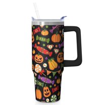 30oz Halloween Tumbler with Straw and Lid Ghost Skull Travel Coffee Tumbler Cup with Handle for Spooky Halloween Gifts