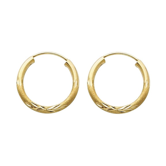 14k Yellow Gold Diamond-Cut Hoop Elegant Vintage Traditional Earrings Jewelry Female Unisex