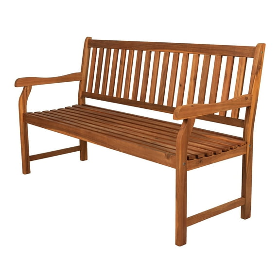 Laurel 59.1" 3-Seat Slat-Back 600-Lbs Support Acacia Wood Outdoor Garden Patio Bench, Teak