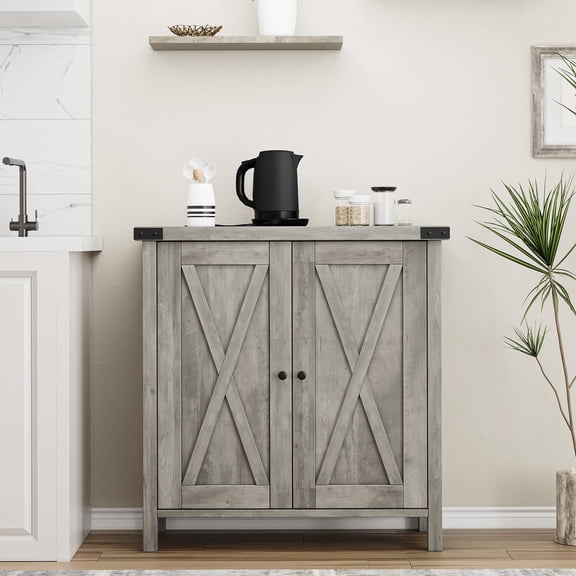 EcoSummer Farmhouse Sideboard Buffet Cabinet with Adjustable Shelf – Modern Wood Kitchen Storage Table with Barn Doors, Coffee Bar Station for Kitchen, Dining Room, Living Room