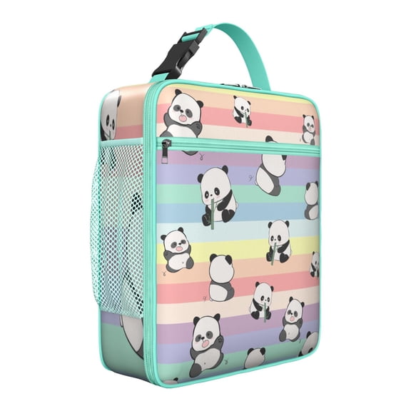 Panda Face Insulated Lunch Bag Box Men Reusable Lunch Bag with Side Pocket Cooler Tote Bag Office Hiking