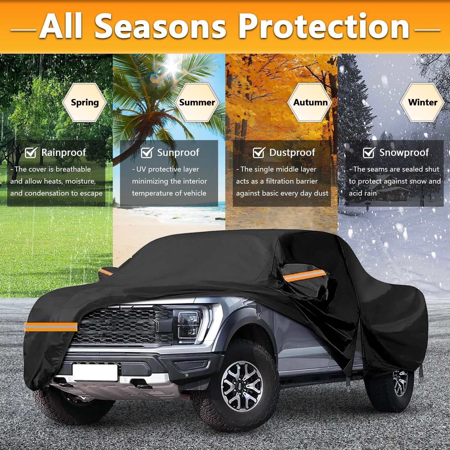 Teblint Truck Cover Waterproof All Weather, Pickup Truck Car Cover 210"x74"x68", Fit for Ford F150, Chevrolet Silverado/Dodge Ram 1500, Sierra 1500, Toyota Tundra