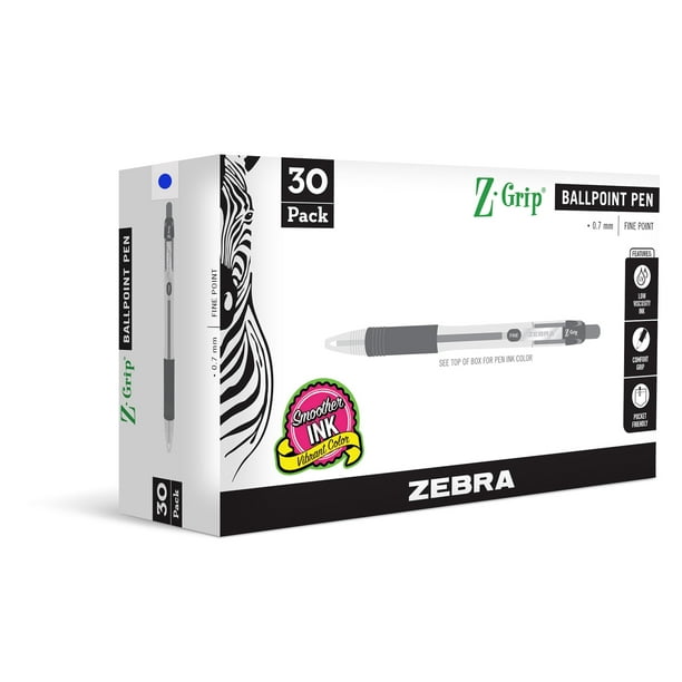 Zebra Pen ZGrip Bolígrafo Retráctil de Punta Fina 0.7mm Azul Paquete de 30