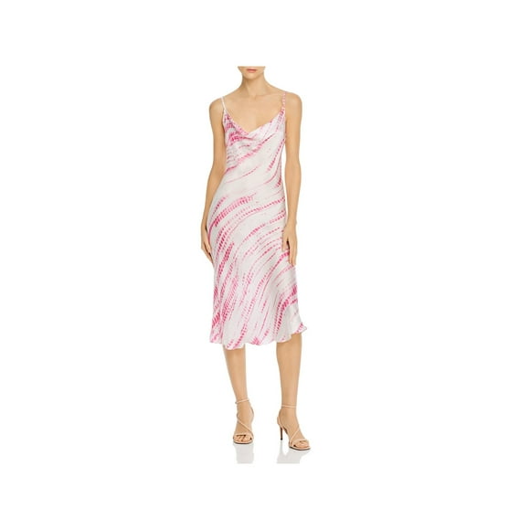 HEMANT & NANDITA Womens Pink Printed Spaghetti Strap Cowl Neck Midi Evening Sheath Dress M