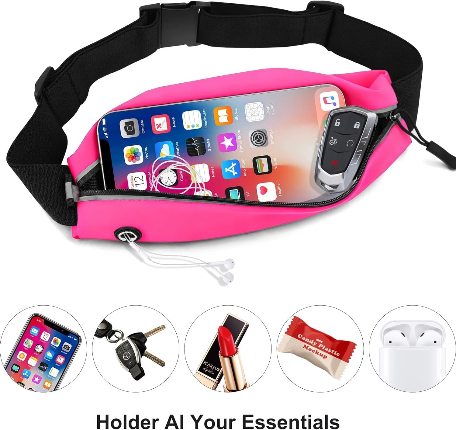 Running Belt Fanny Pack for Men and Women Slim Running Bag Phone Holder Runner  Belt Running Essentials Workout Fitness Bright Red