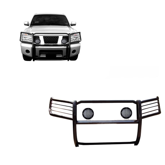 Black Horse Grille brush Bumper Guard Modular Black Come with Pair of 5.3"LED Lights with Black Trim Rings Compatible with 2005-2015 Armada|2004-2015 Titan Crew Cab & King Cab-17NR26MA-PLFB