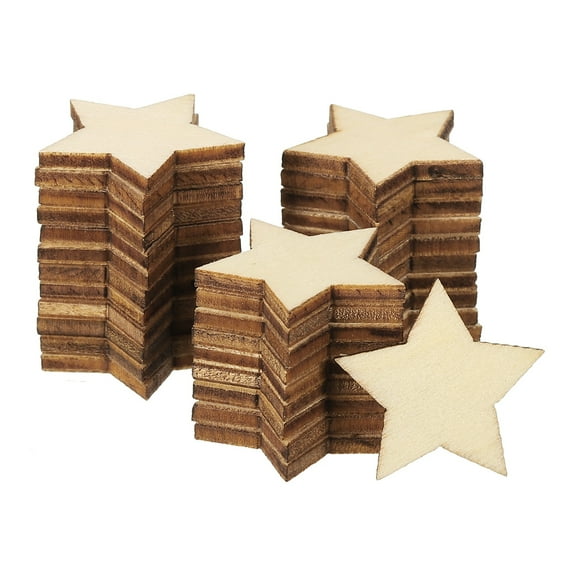 25mm Wooden Stars, 50 Pack Unfinished Wood Stars Blank Wooden Cutouts