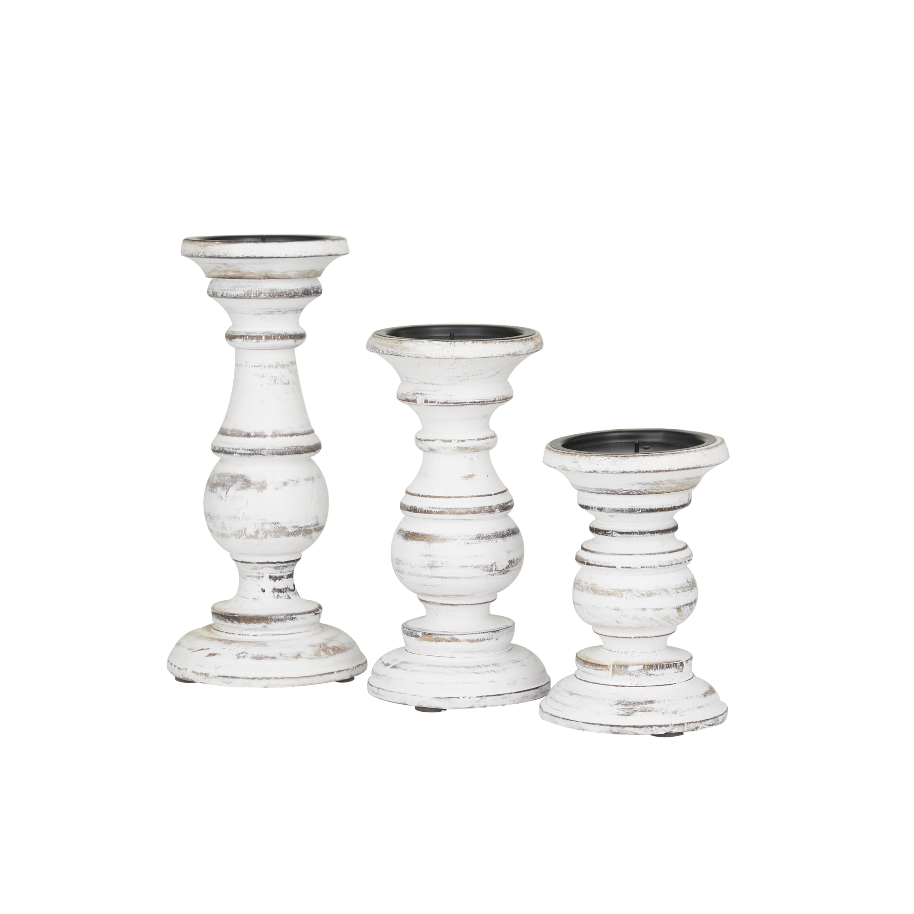 Woodland 51535 Short and Sweet Wooden Candle Holder Set of Three in White Paint Finish 