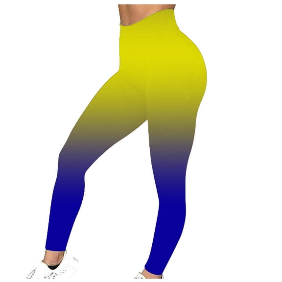 Jalioing Yoga Leggings for Women Stretchy High Waist Gradient Color Butt-Lifting Slim Seamless Gym Pants (X-Large, Yellow)