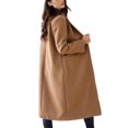 thumbnail image 2 of Gomelly Women Outwear Solid Color Jacket Mid Long Length Overcoats Ladies Woolen Party Pea Coats Cardigan Trench Coat Khaki 2XL, 2 of 3