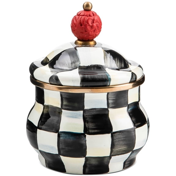 Courtly Check Lidded Sugar Bowl - Hand Painted with Carved Knob Lid