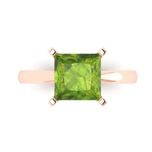 Solitaire Engagement Ring for Women - 3ct Natural Peridot in 14K Rose Gold Promise Ring