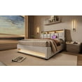 thumbnail image 2 of Queen Size Linen+Wood+Metal Platform Bed with Hydraulic Storage, LED/USB, Natural for Bedroom, 2 of 26