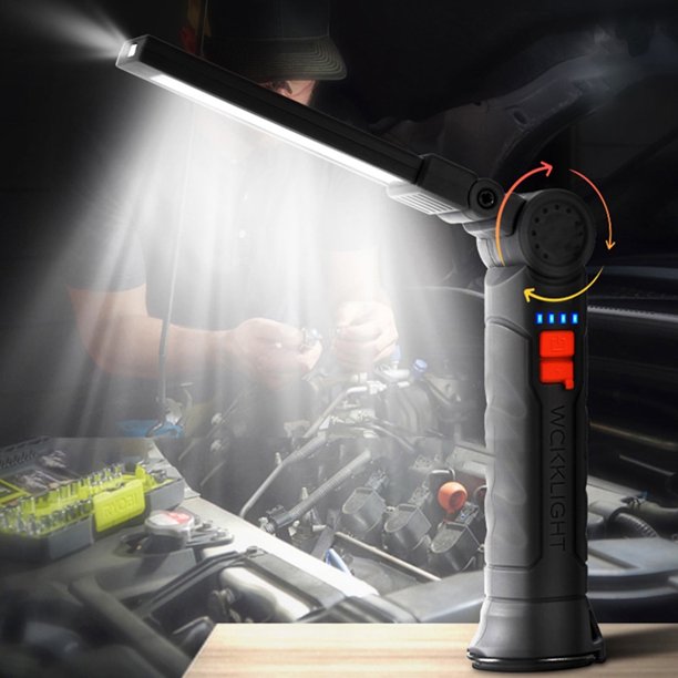 Luz de trabajo LED recargable Inerposs con base magnética - 4 modos, rotación de 360°, portátil para regalar a hombres - Ideal para barbacoas, camping, lectura y reparación de coches