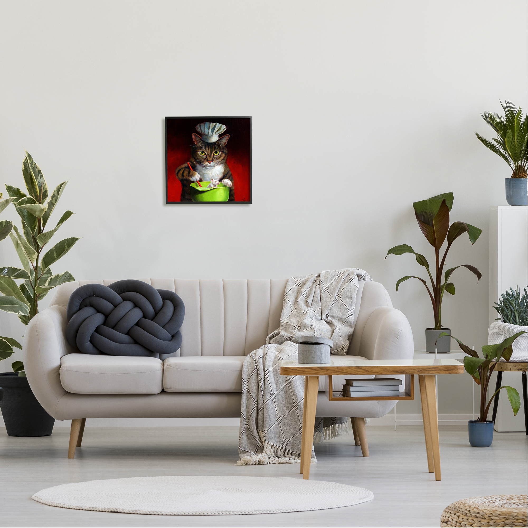 Stupell Industries Cat Chef & Mouse Animals & Insects Painting Black Framed Art Print Wall Art, 17 x 17
