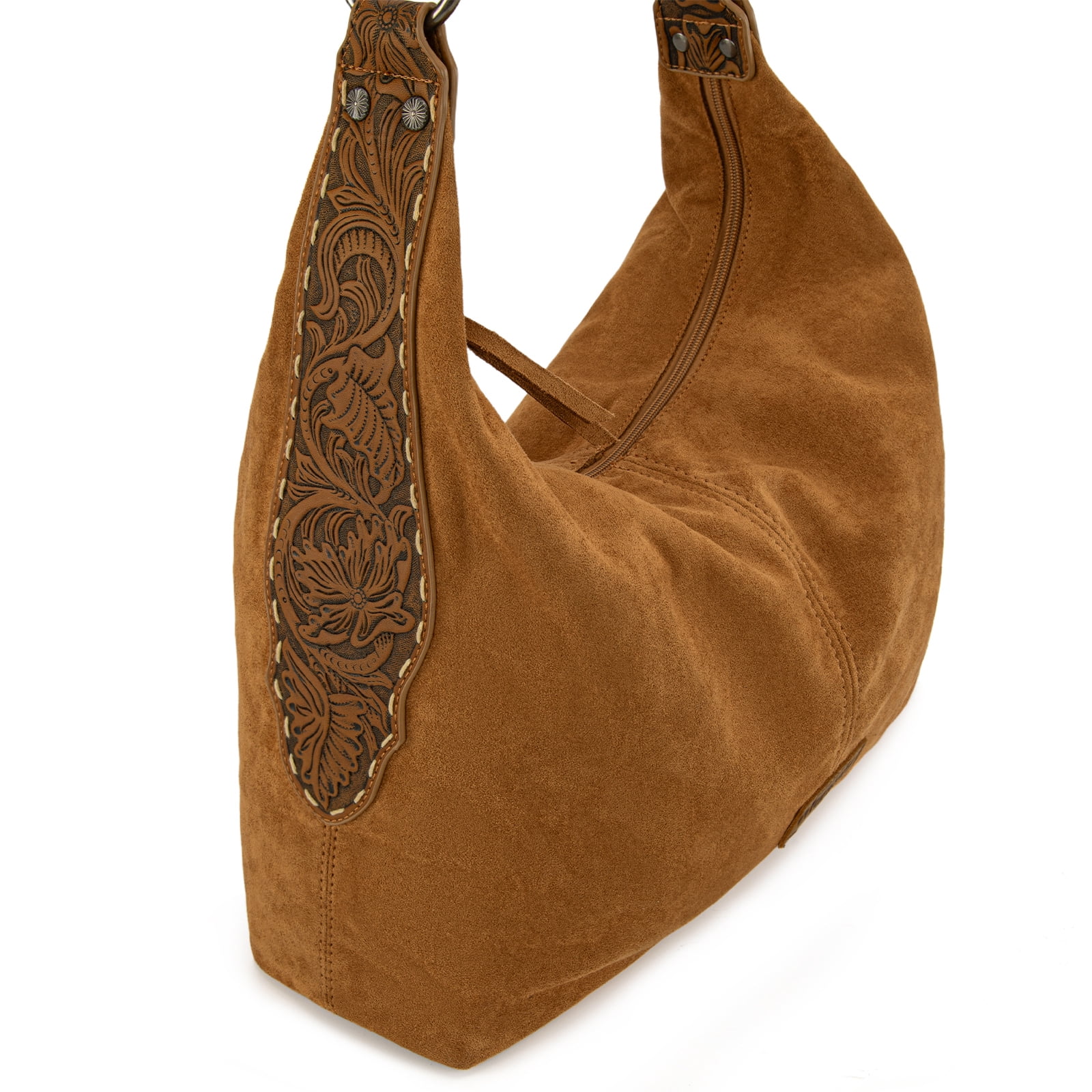 Wrangler Suede Hobo Purse for Women Embossed Soft Slouchy Shoulder Bag 2Pcs Set, Brown