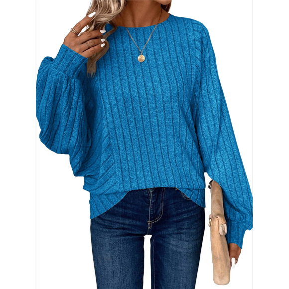 Women Tunic Plus Size Long Sleeve Tops Loose Fit Dressy Crew Neck Pullover Basic Sweaters Royal Blue XXXL
